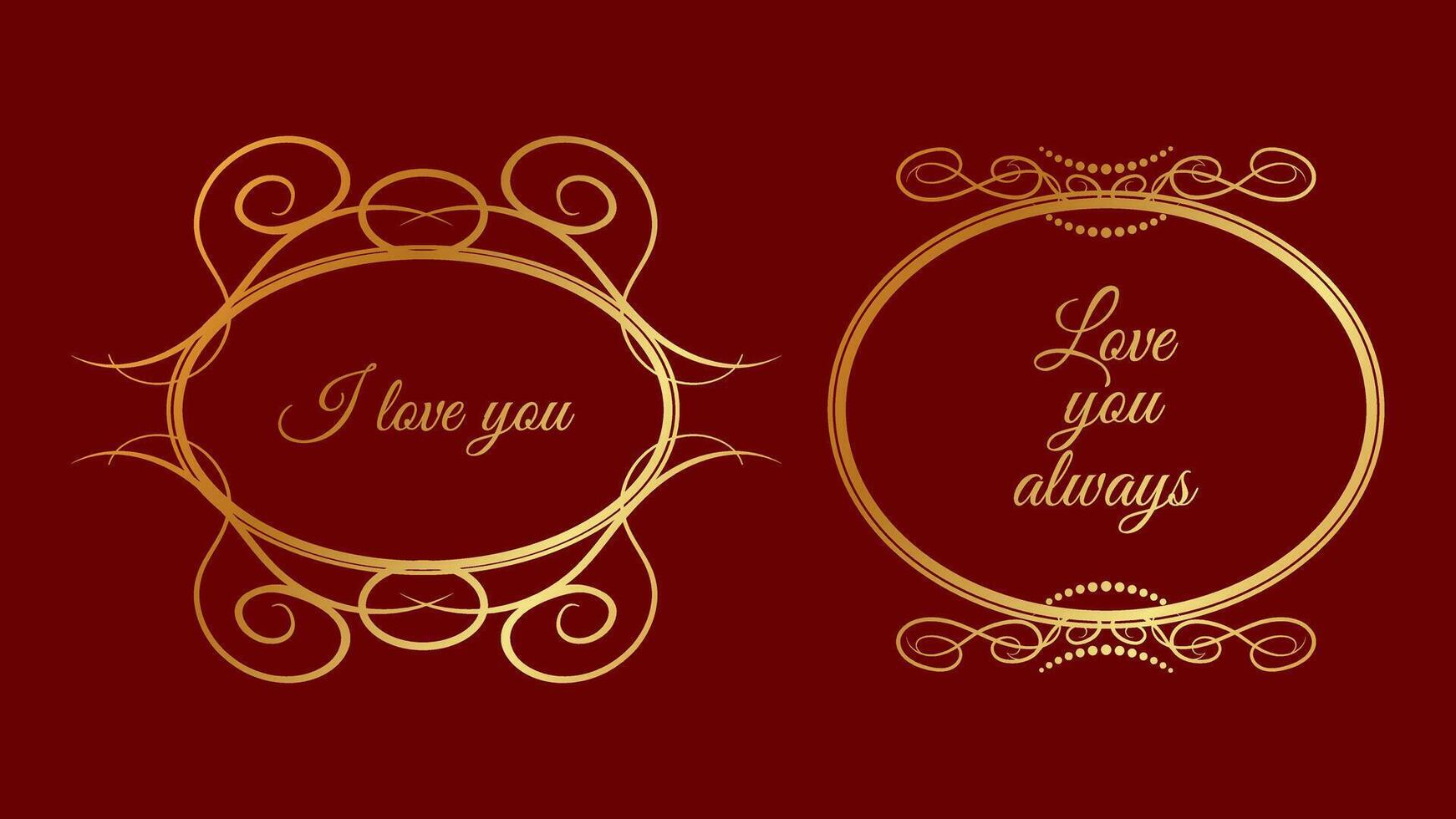 Valentines Day text in a vintage Golden Round frame. Design banner invitation card recognition web page. illustration. vector