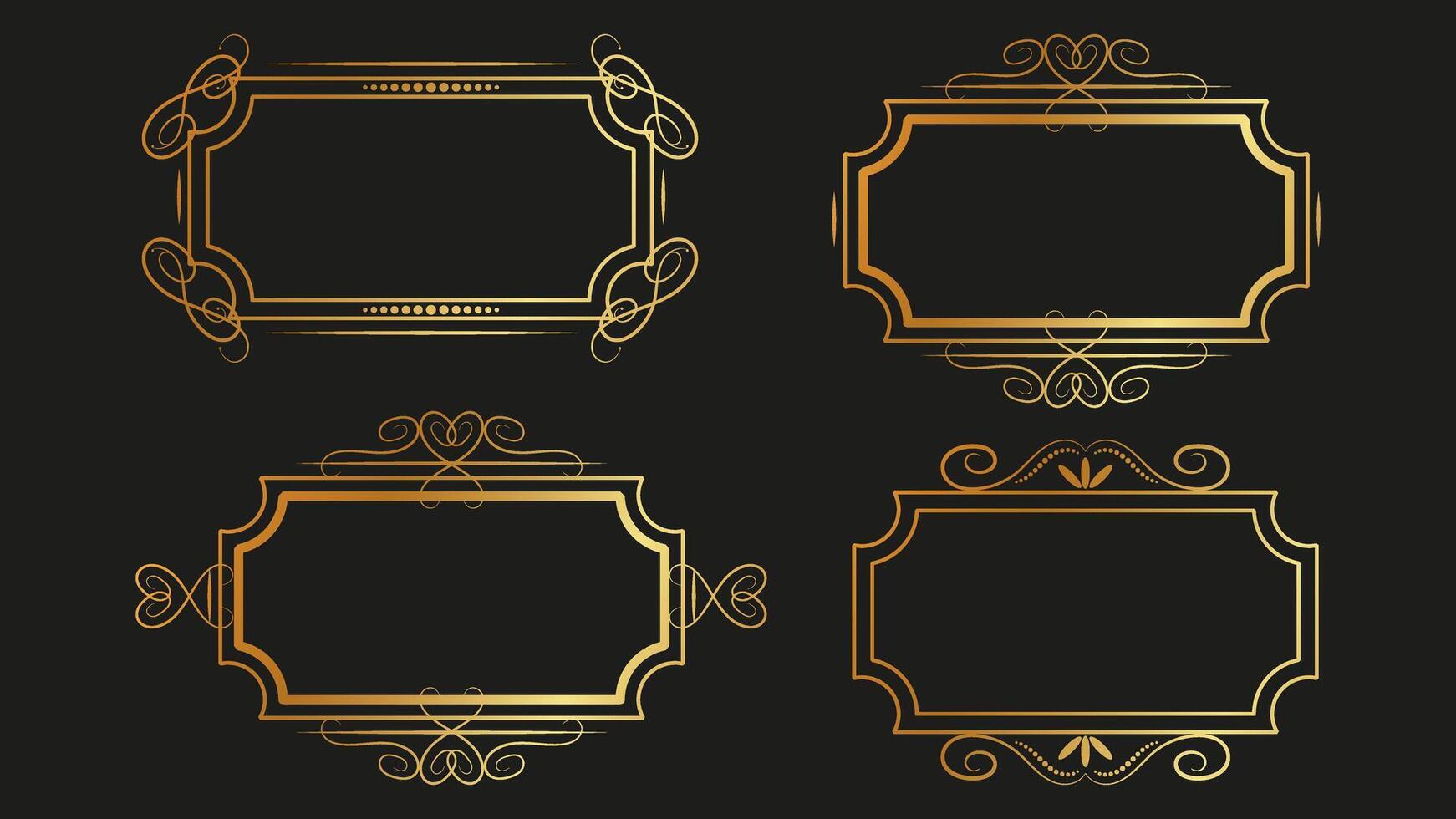 Vintage gold frames dark background swirls lines. Rich detailing. For book covers, magazines, postcards, invitations, certificates, business cards. illustration. vector