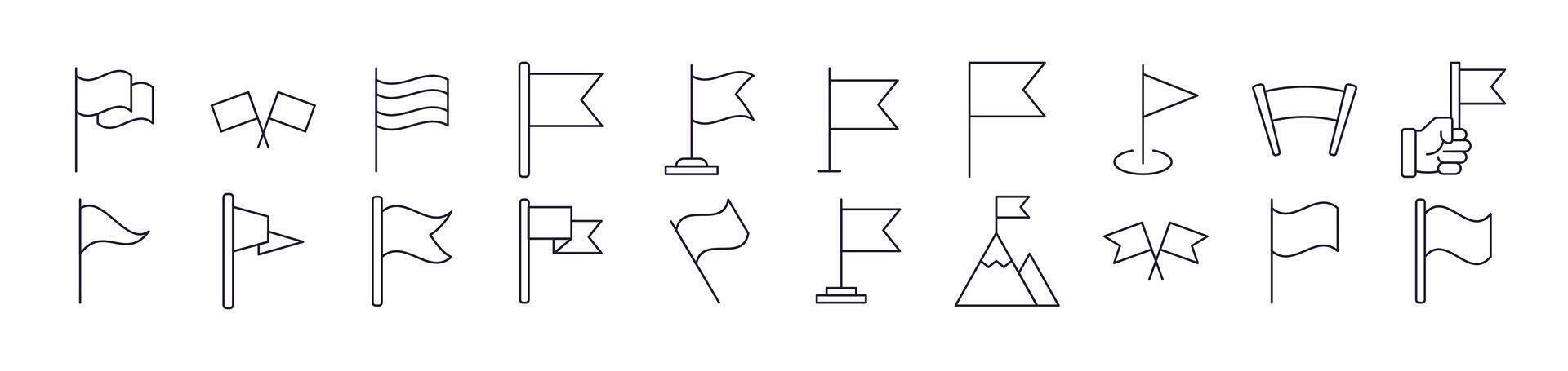 Collection of Signs of Flag Drawn with Thin Line for apps, web sites, banners, infographics and other types of design vector
