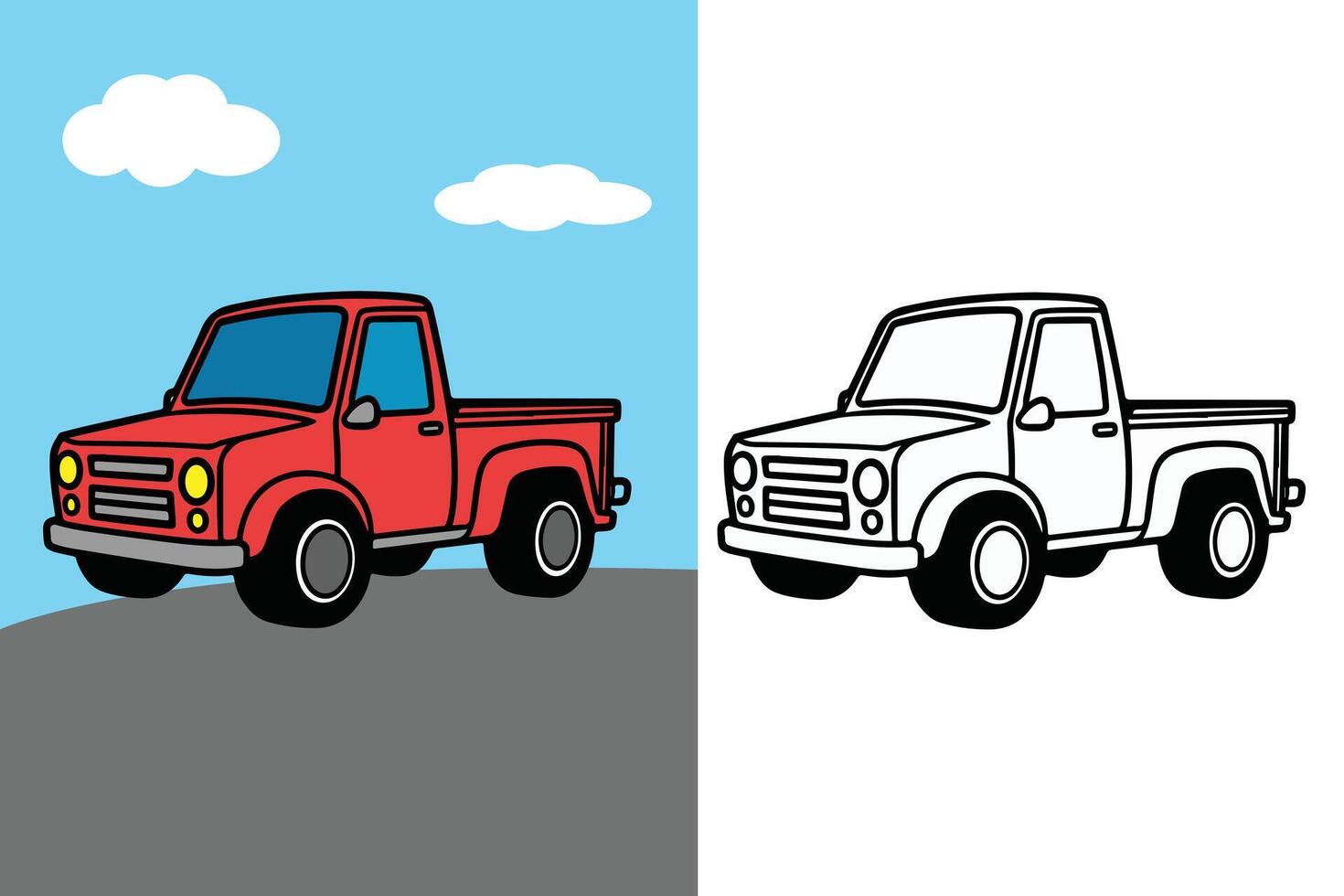 A boxy pickup truck with a flatbed in the back vector