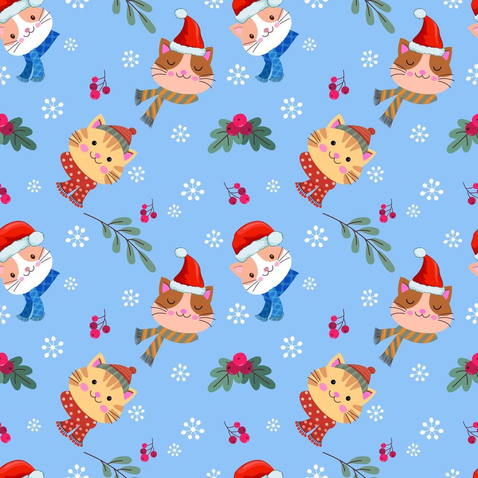 Christmas concept with cute cat seamless pattern vector