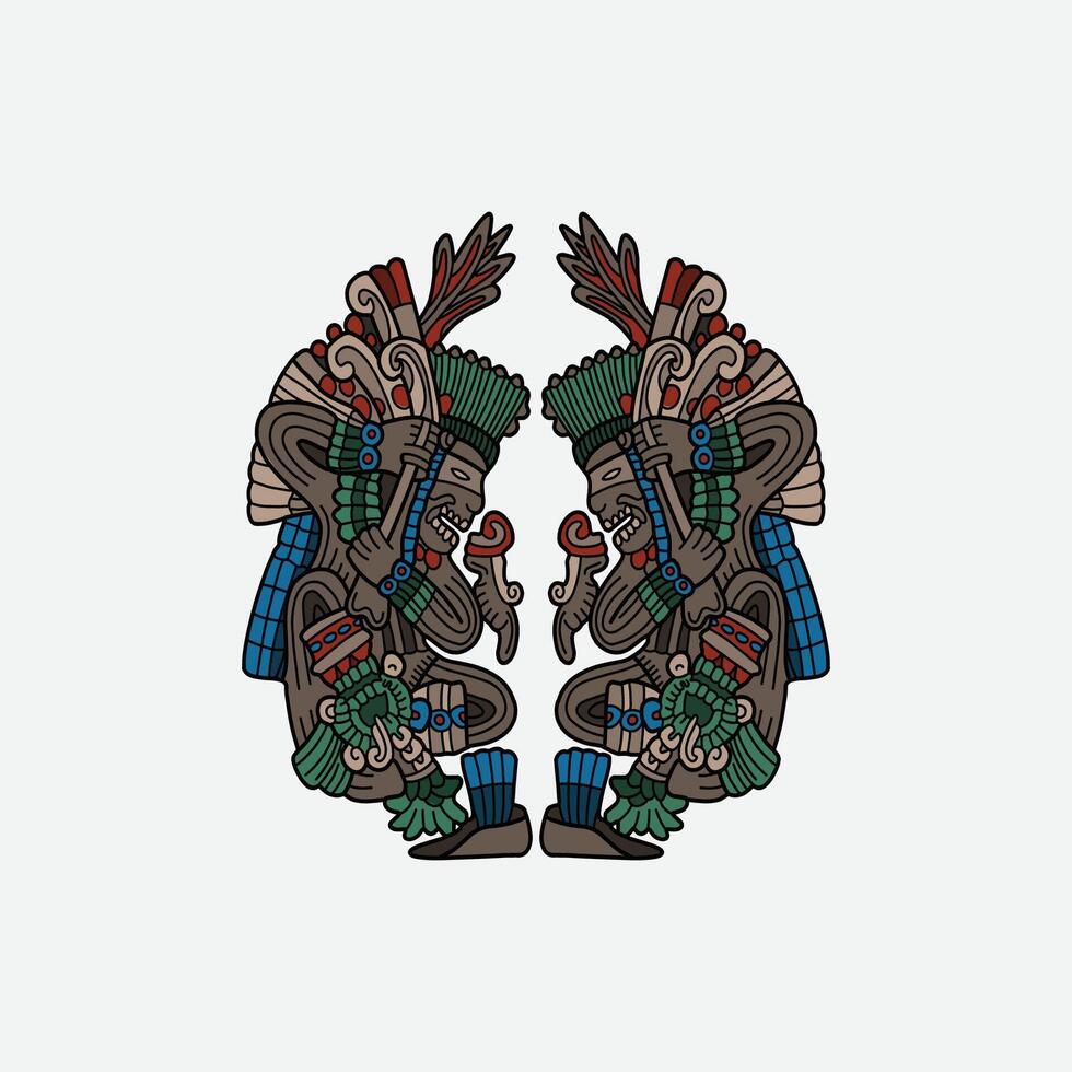 two people in a head to head pose with a headdress vector