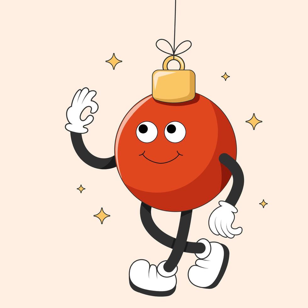 Christmas groovy mascot characters. New Year's ball. illustration. vector