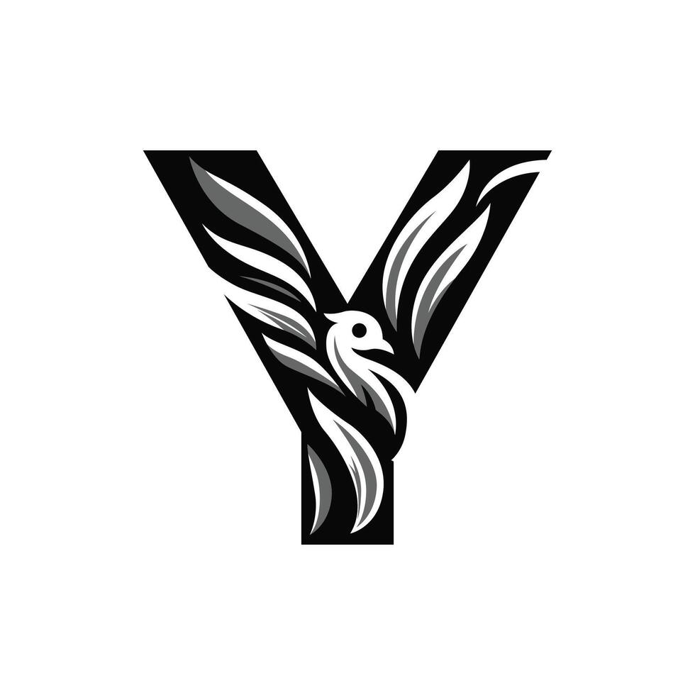 the letter y is made up of a bird and leaves vector