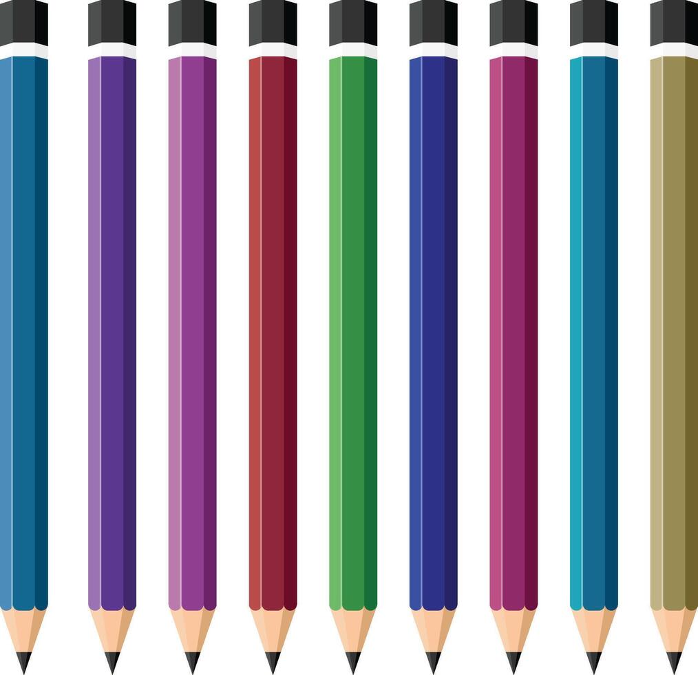 set color pencils isolated on white background vector