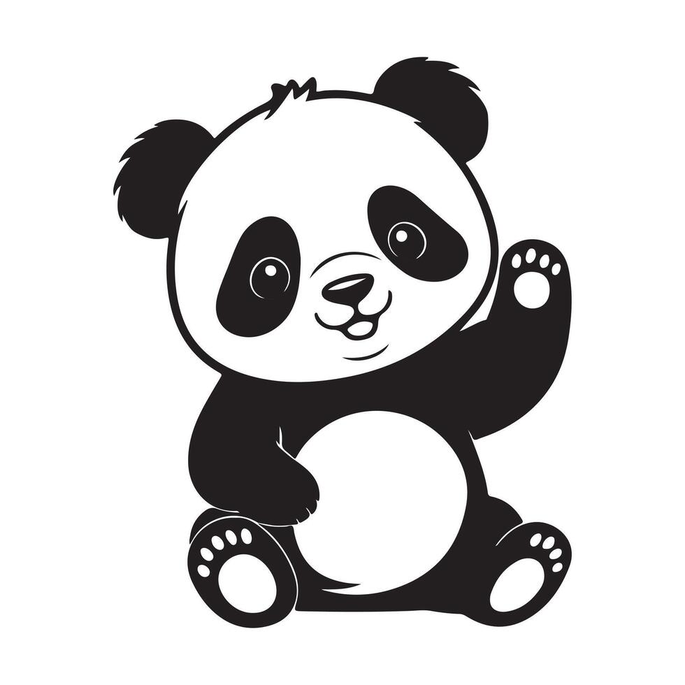 A cute baby panda silhouette with a round face, playful posture, and distinctive markings, symbolizing innocence, charm, and nature in a minimalist design. vector