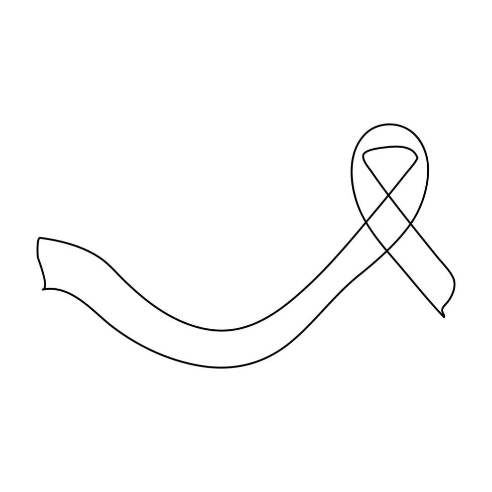 World Cancer Day Hand drawn art illustration, Ribbon Continuous Line Icon vector