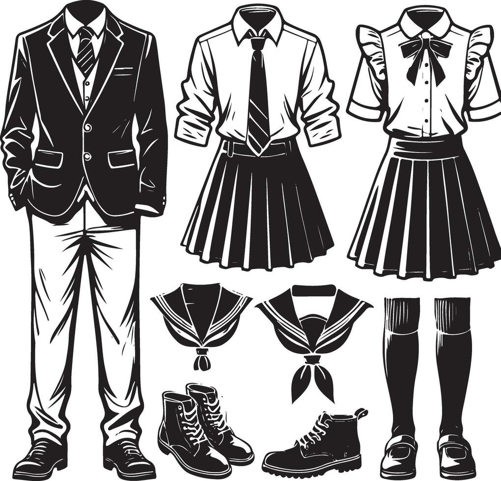 Smart-Casual School Look. School Uniform . vector