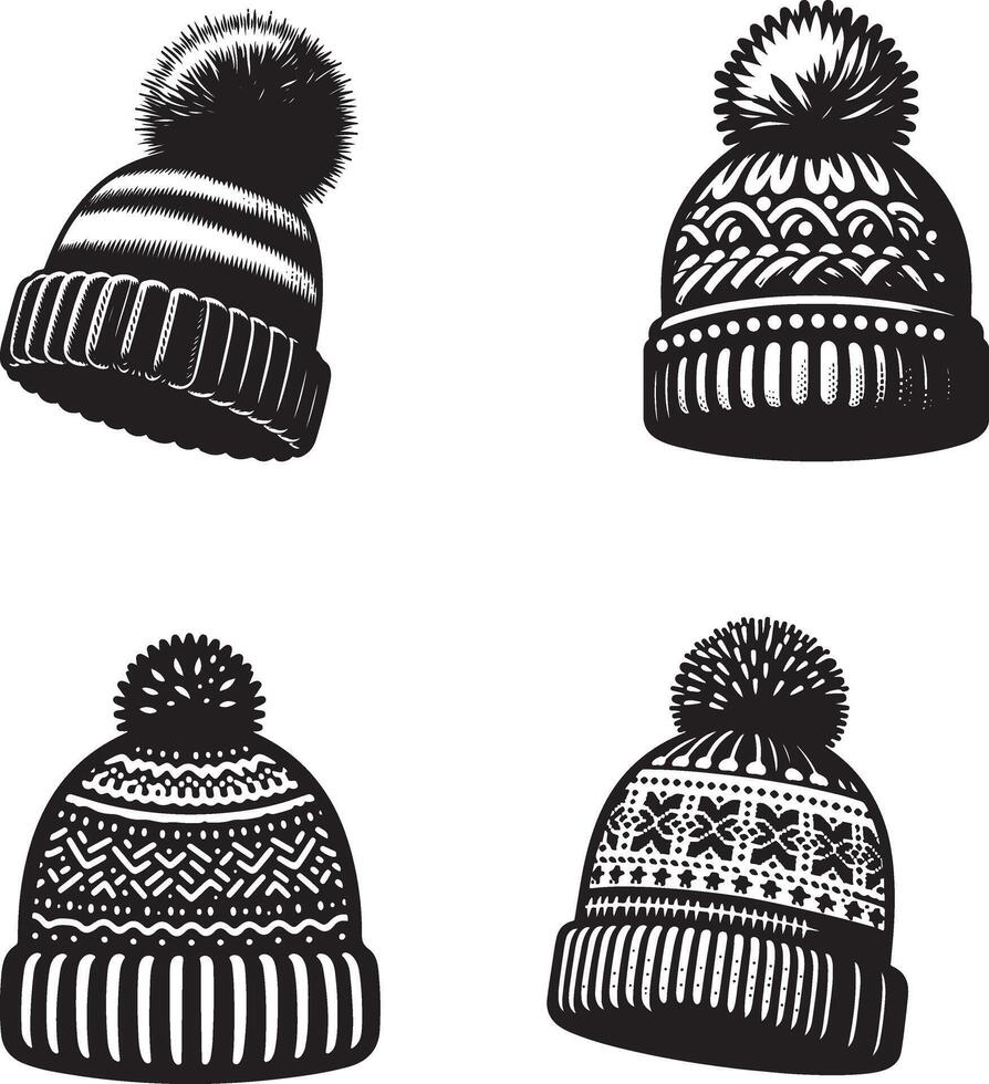 Classic Wool Beanie. winter hat . knitted hat. vector