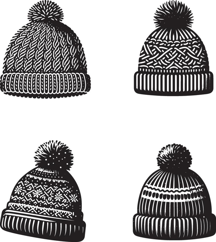 Pom-Pom Snow Hat. winter hat . knitted hat. vector