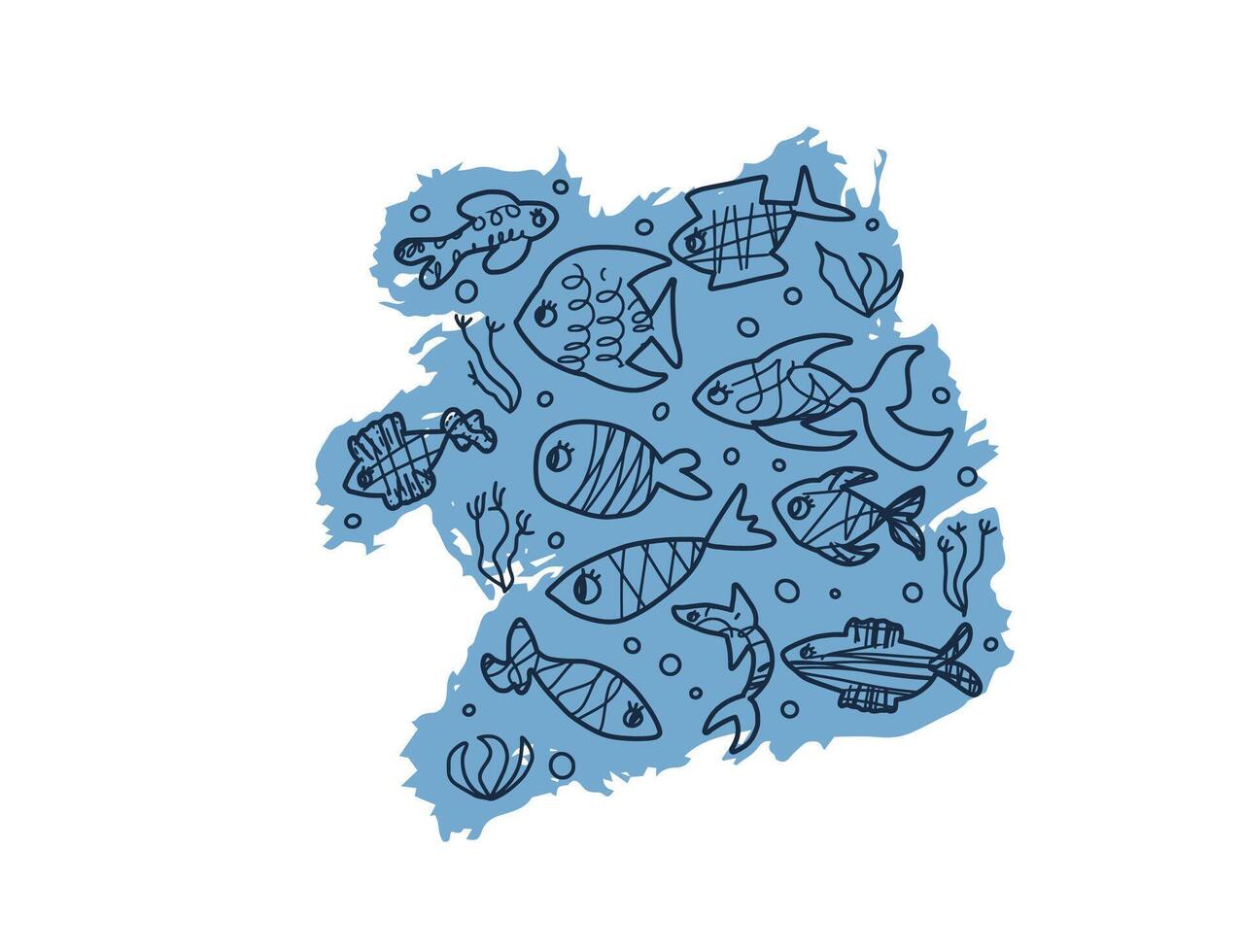 fish collection isolated in doodle style. vector