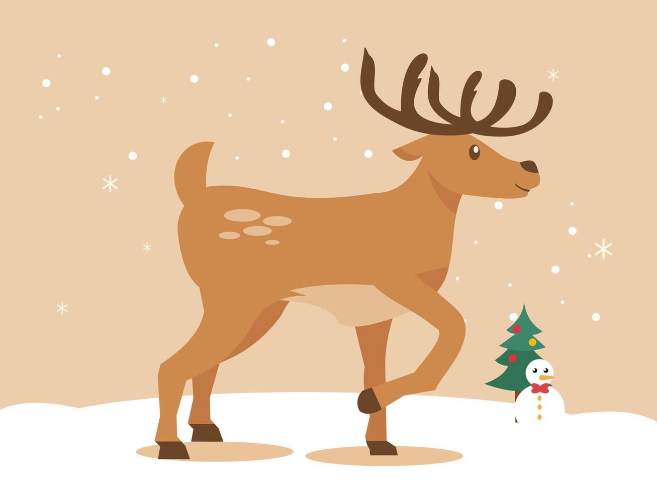 Merry Christmas greeting card with deer and snowman cartoon background vector