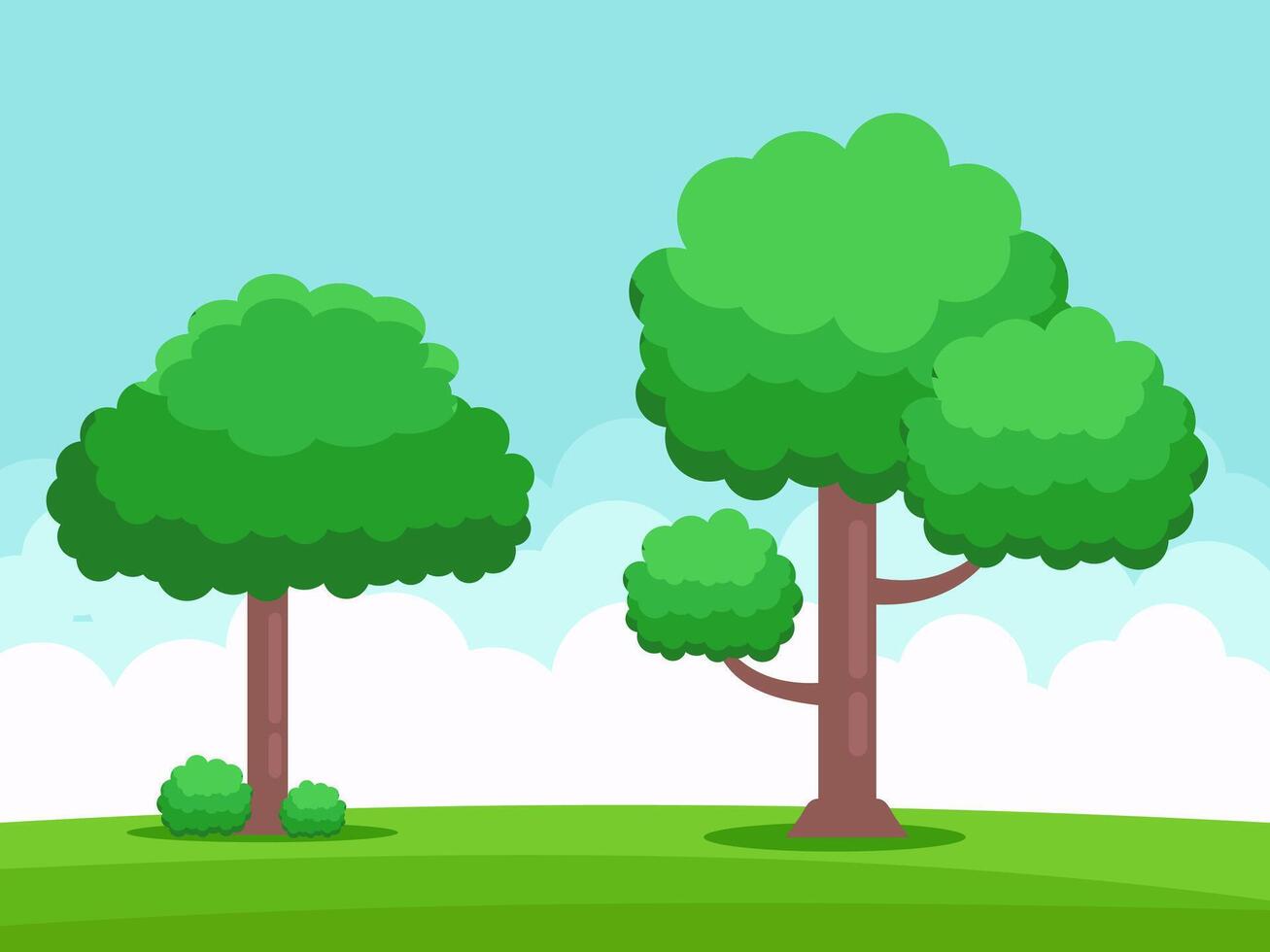 Cartoon Illustration of a Two Tree in a Green Field with Blue Sky vector