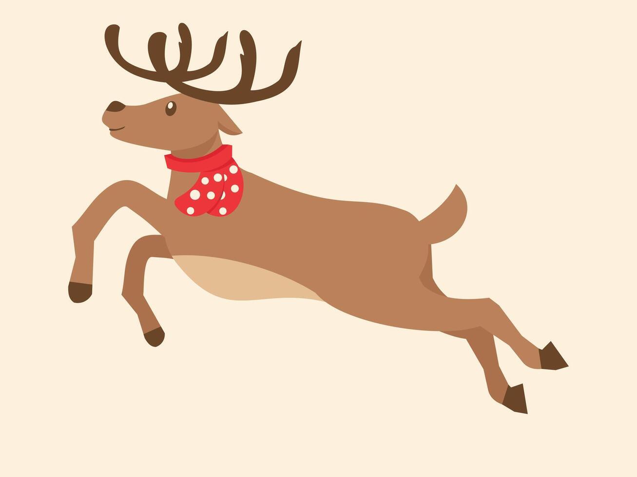 Christmas reindeer with antlers jumping, isolated cartoon flat illustration vector