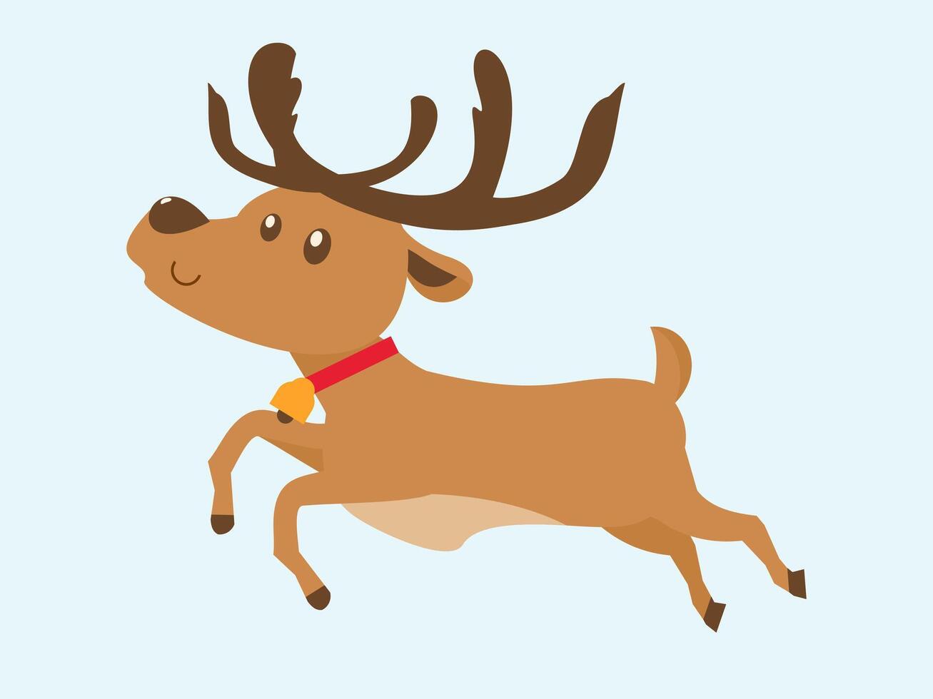 Cute Christmas reindeer with antlers jumping, isolated cartoon flat illustration vector