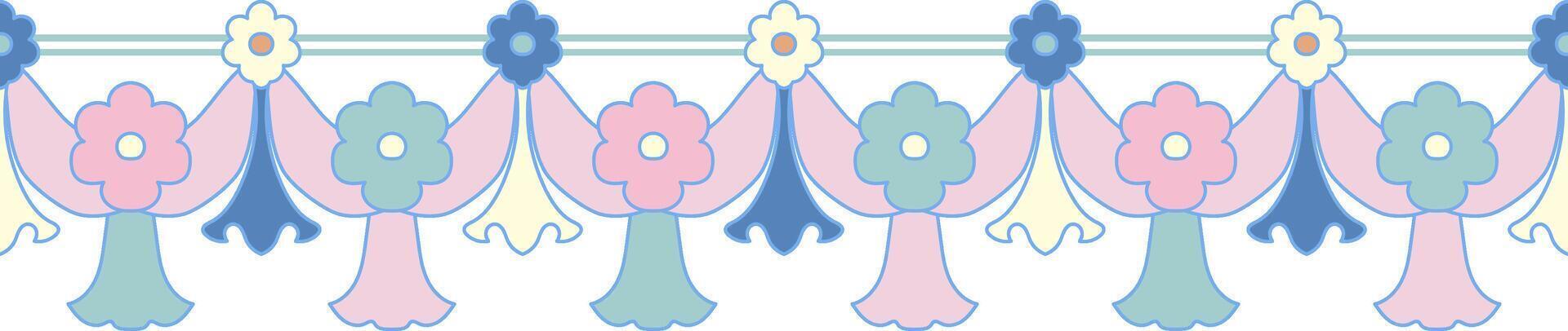 Pastel Floral Border A delicate and charming floral border in pastel hues, perfect for adding a touch of whimsy and elegance to designs. vector