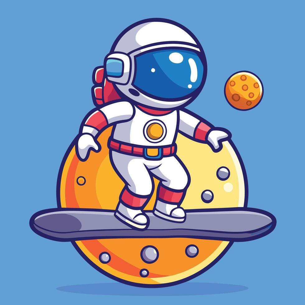 Astronaut Playing Skateboard On Moon Cartoon Icon Illustration. Science Sport Icon Concept Isolated Premium . Flat Cartoon Style vector