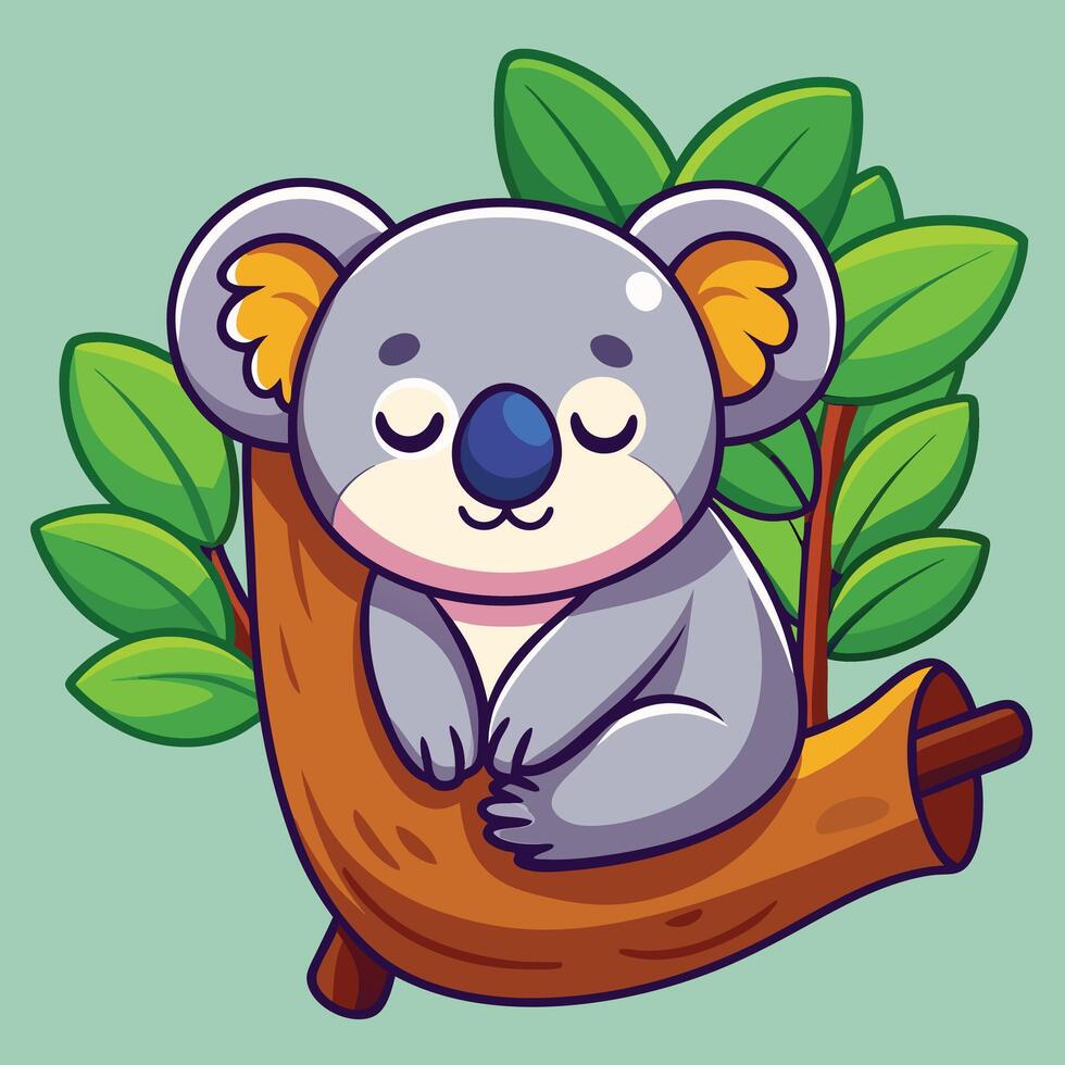 Cute Koala Sleeping On The Tree Cartoon . Animal Nature Icon Concept Isolated . Flat Cartoon Style vector