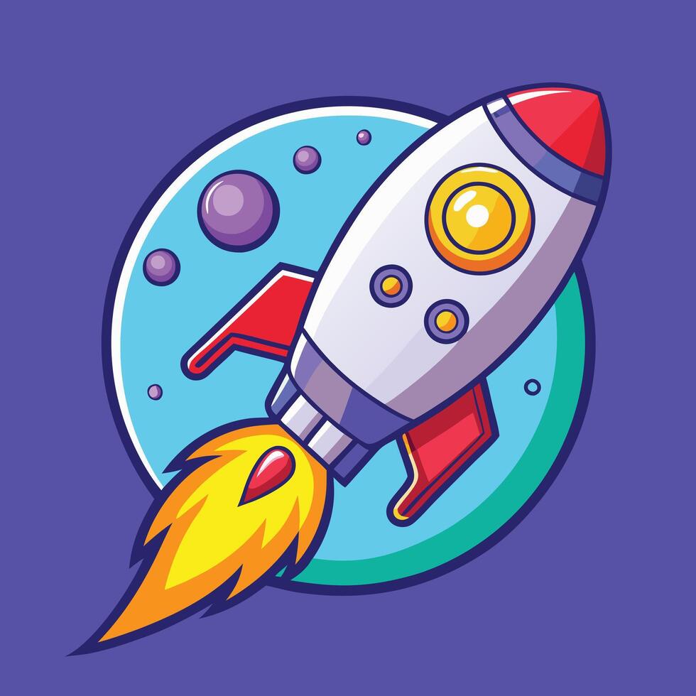 Rocket Flying To The Moon Cartoon Icon Illustration Technology Transportation Icon Isolated vector