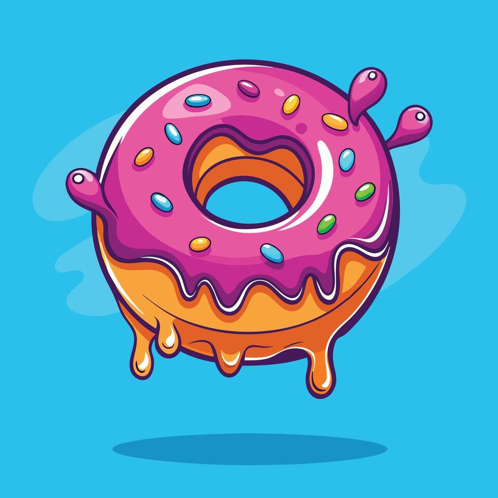 Flying Doughnut Melted Cartoon Icon Illustration vector