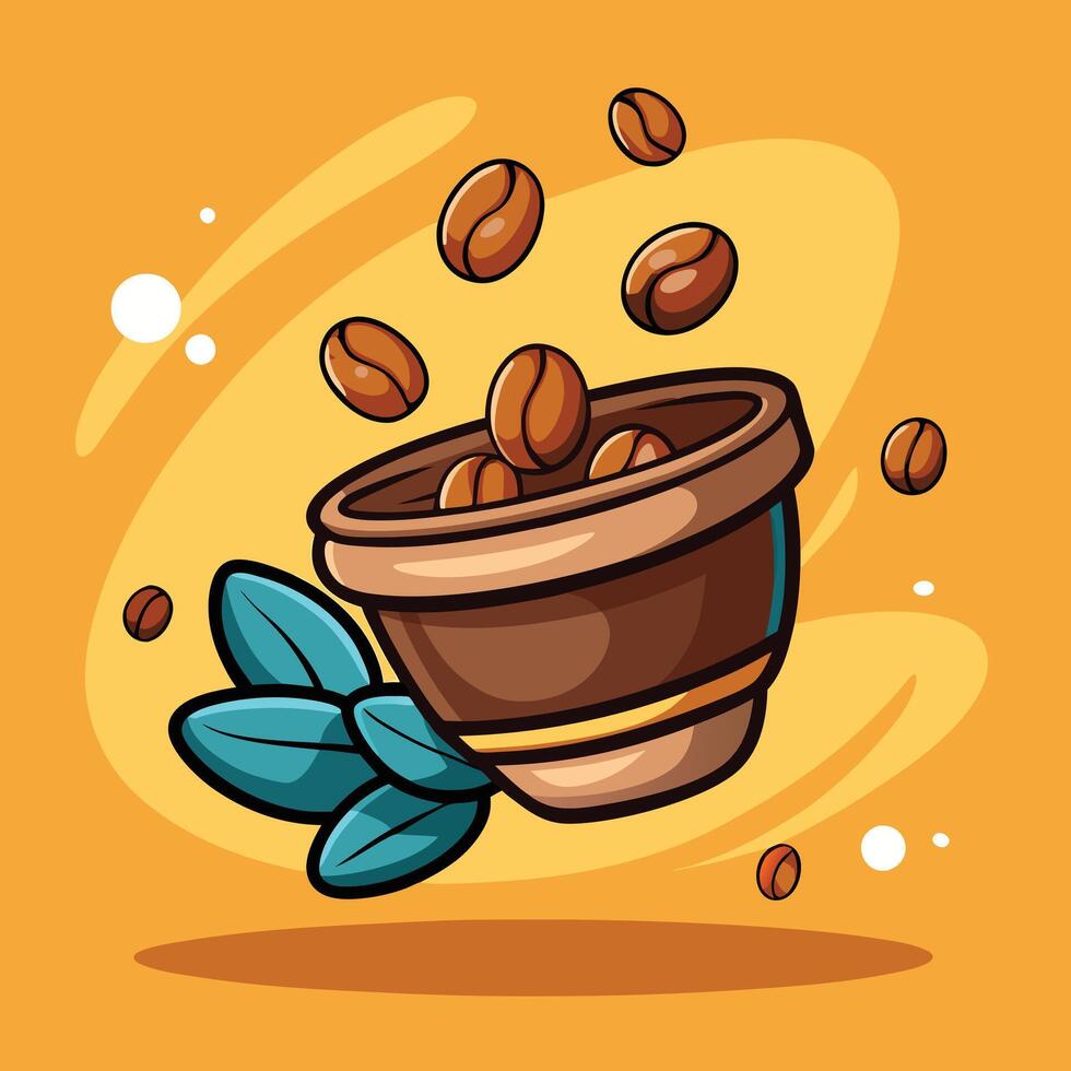 Floating Coffee With Beans Cartoon Icon Illustration vector