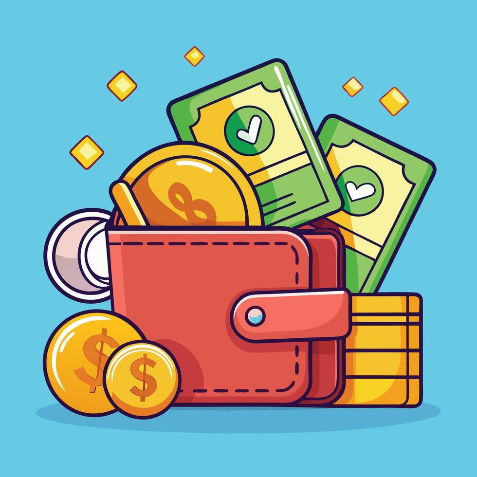 Wallet And Money Cartoon vector