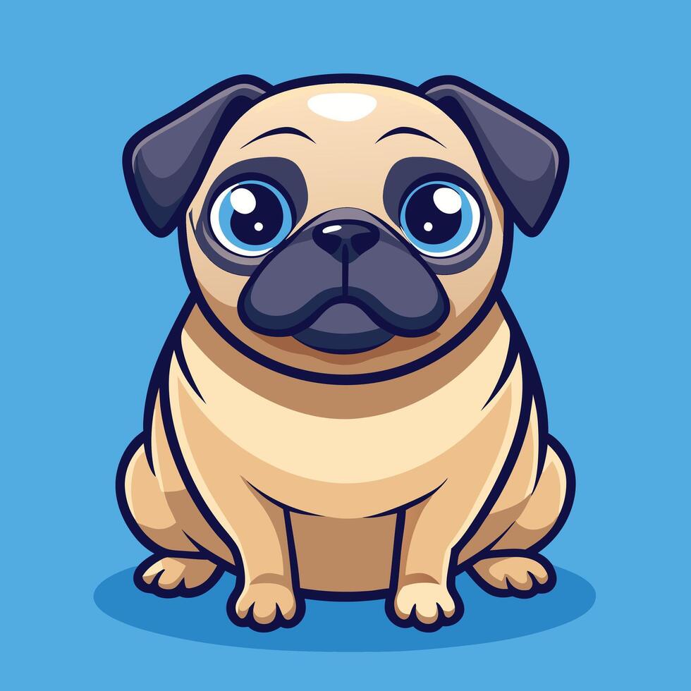 Cute Pug Dog Sitting on blue vector