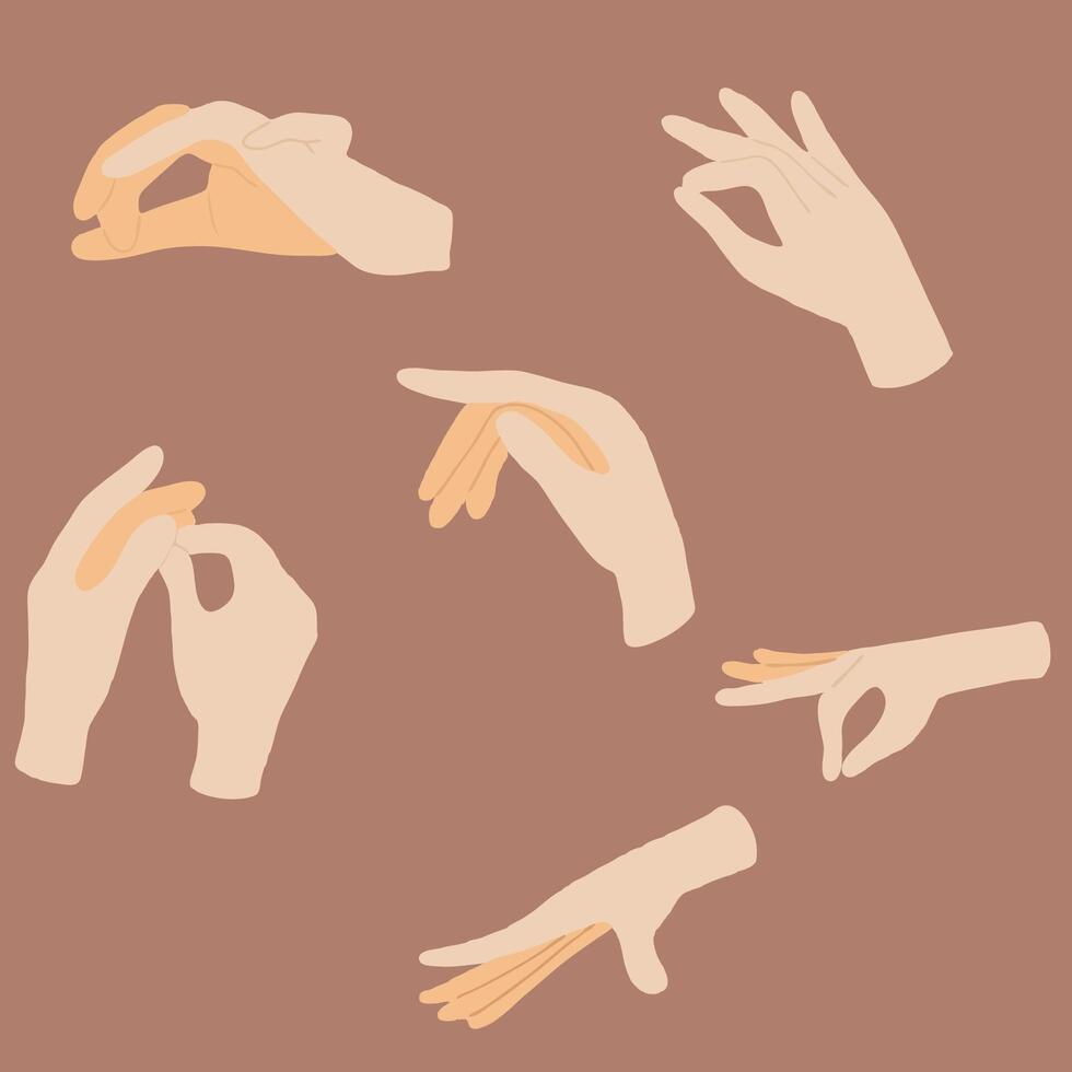Hand drawn flat cartoon illustration of hands keeping something. icons isolated on brown vector