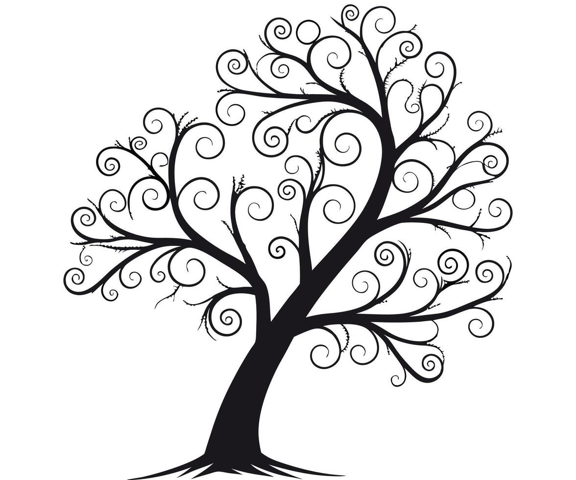 Silhouette of a tree with spiraling branches. vector