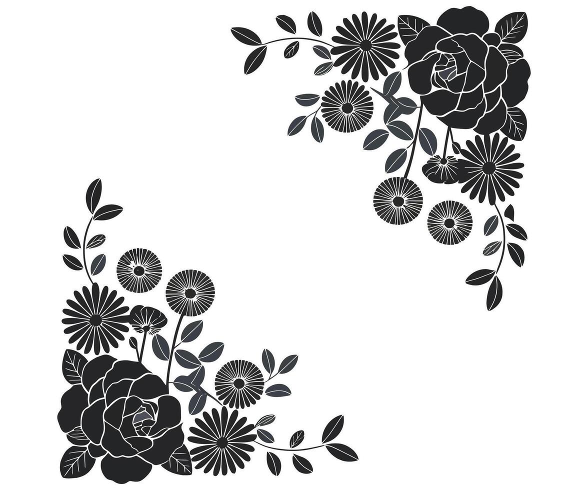 A black and white floral design is shown vector