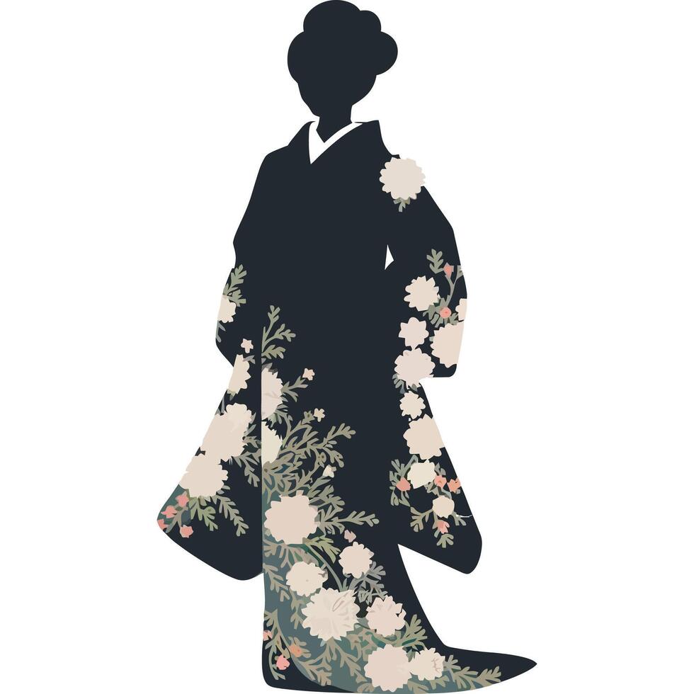 Silhouette of a woman in a traditional japanese kimono vector