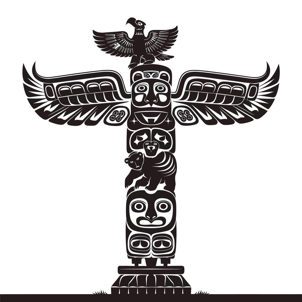 A totem pole with a bird and eagle vector