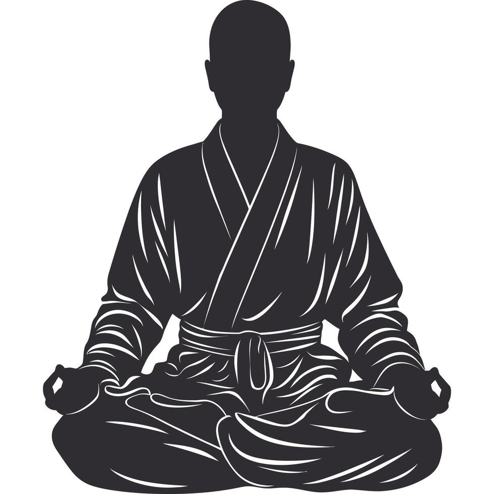 Silhouette of a man in a kimono sitting in lotus position vector