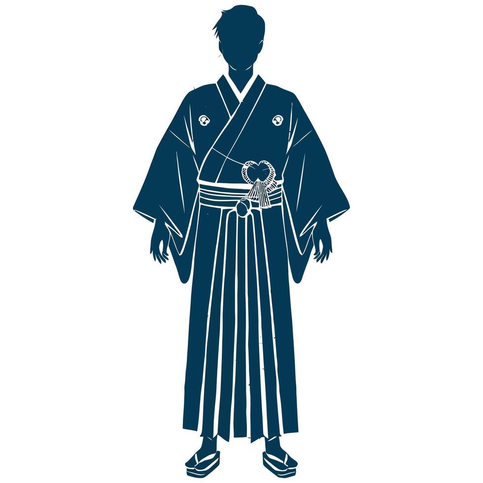 A silhouette of a man in a kimono vector