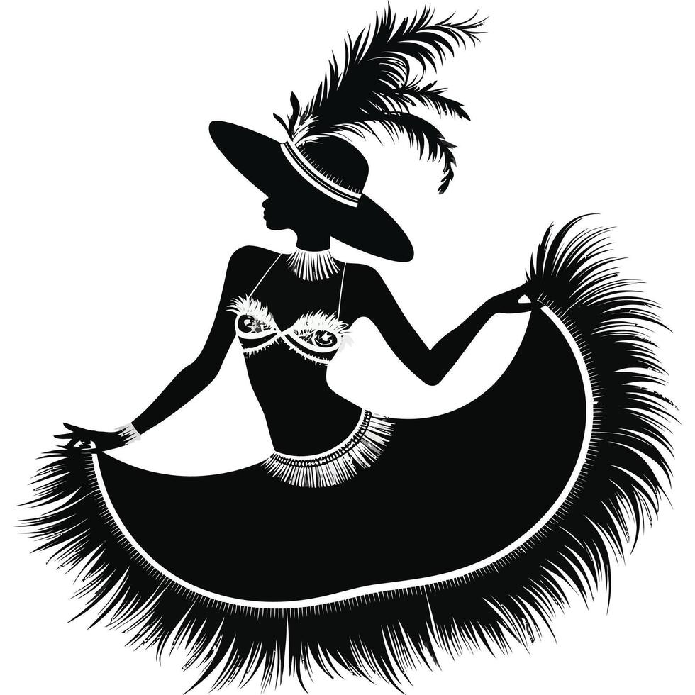 Silhouette of a woman dancing in a feather skirt vector