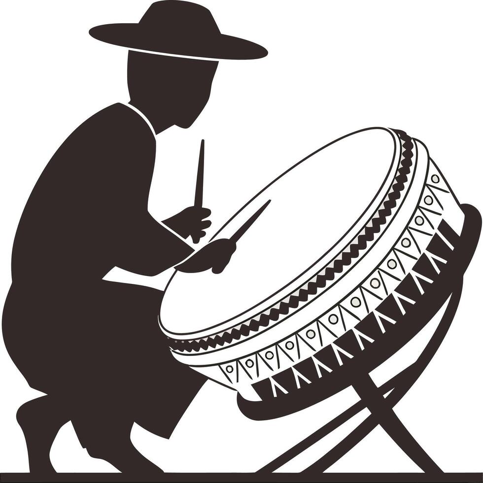A man playing a drum in silhouette vector