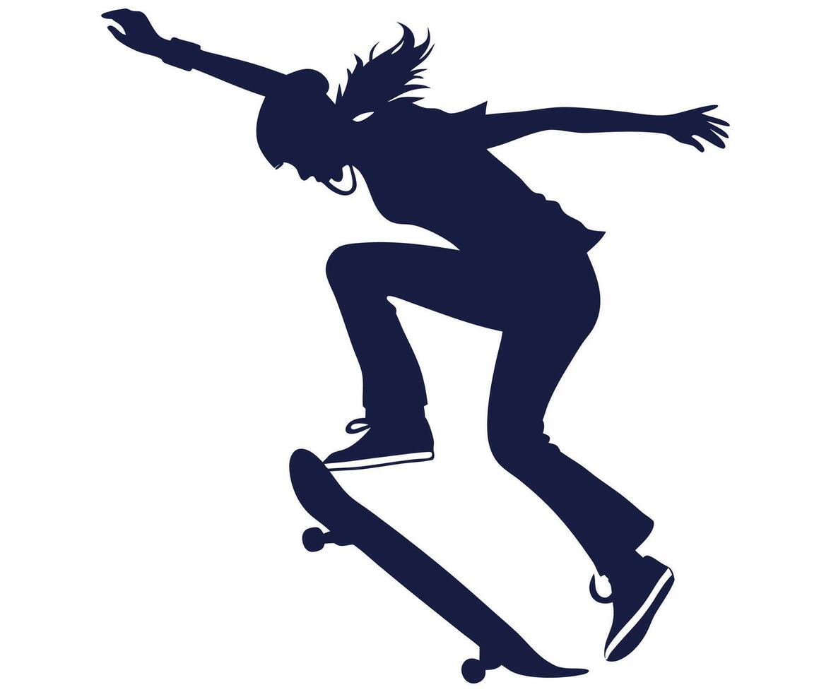 A silhouette of a woman on a skateboard vector
