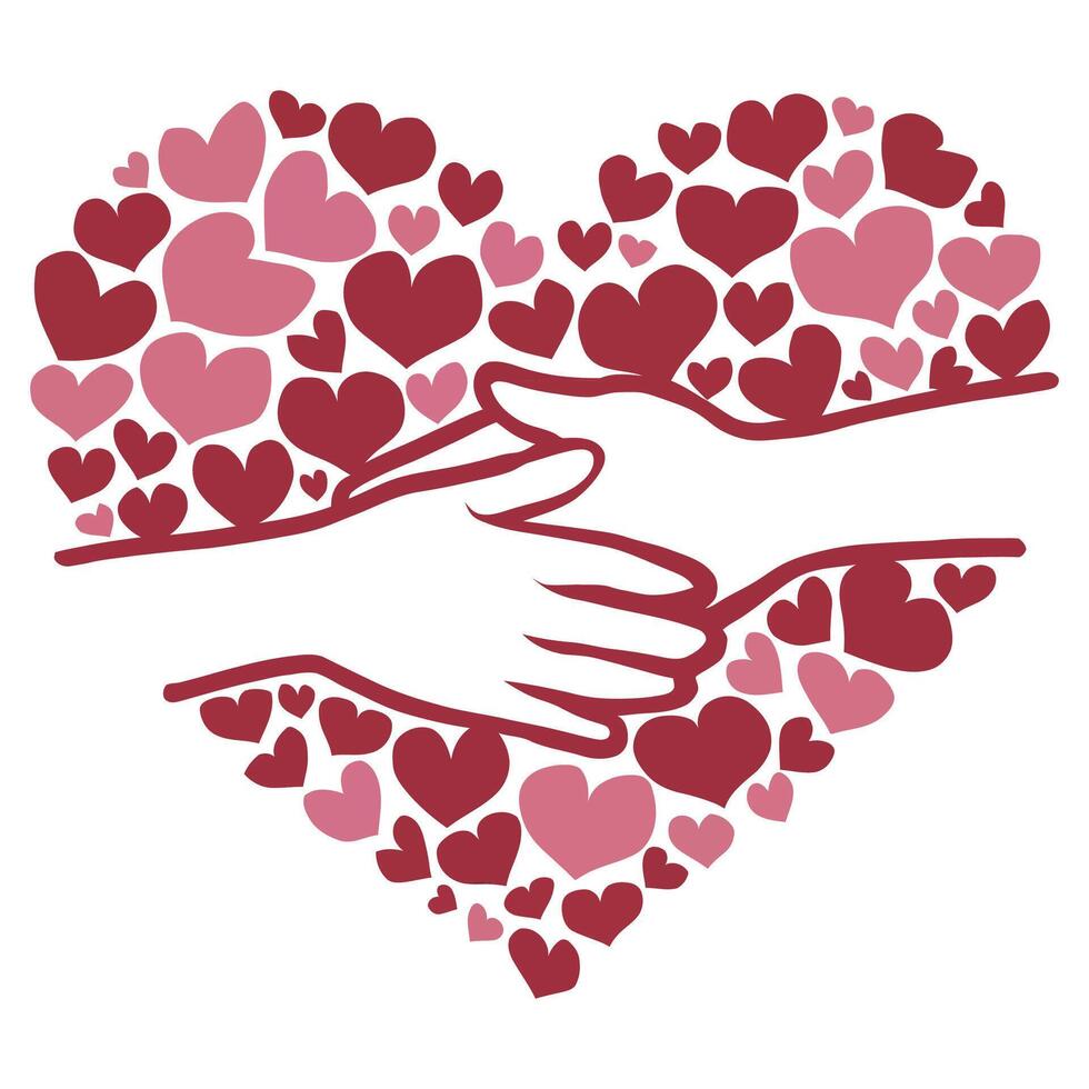 A heart-shaped silhouette featuring intertwined hands. vector