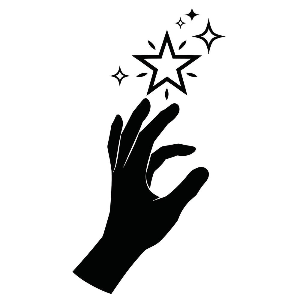 Silhouette of a hand reaching for a star. vector