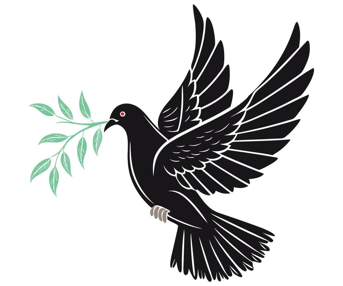 A black dove with an olive branch in its beak vector