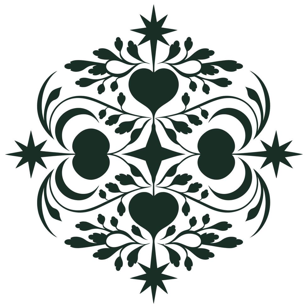 A black and white design with hearts and leaves vector