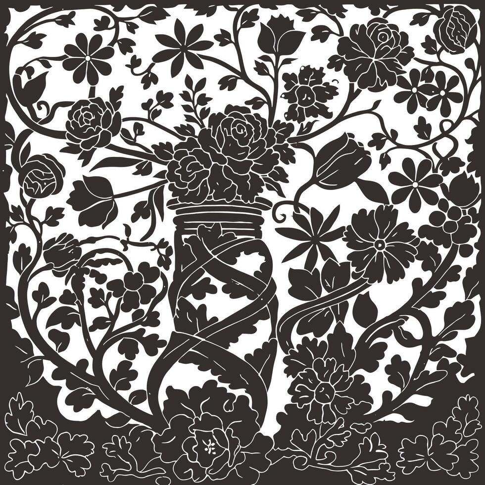 A black and white image of a floral design vector