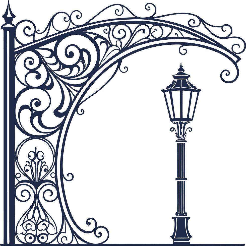 An ornate arch with a lamp post and a lantern vector