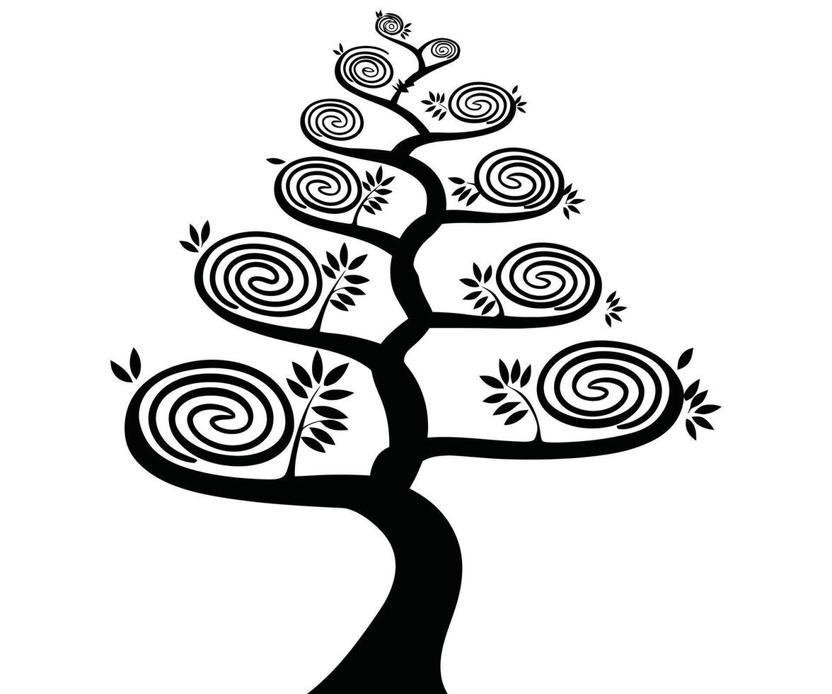 A black and white tree with swirls on it vector