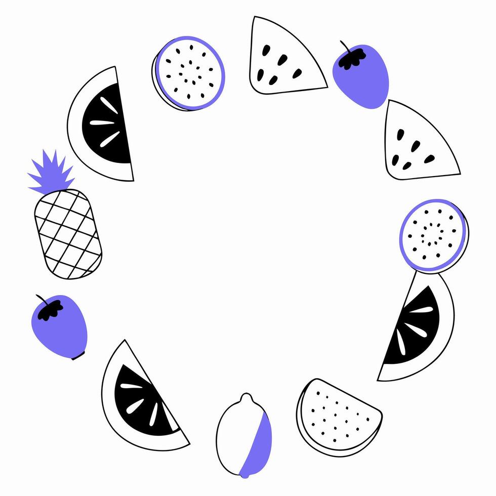 tropical fruits in circle illustrated vector