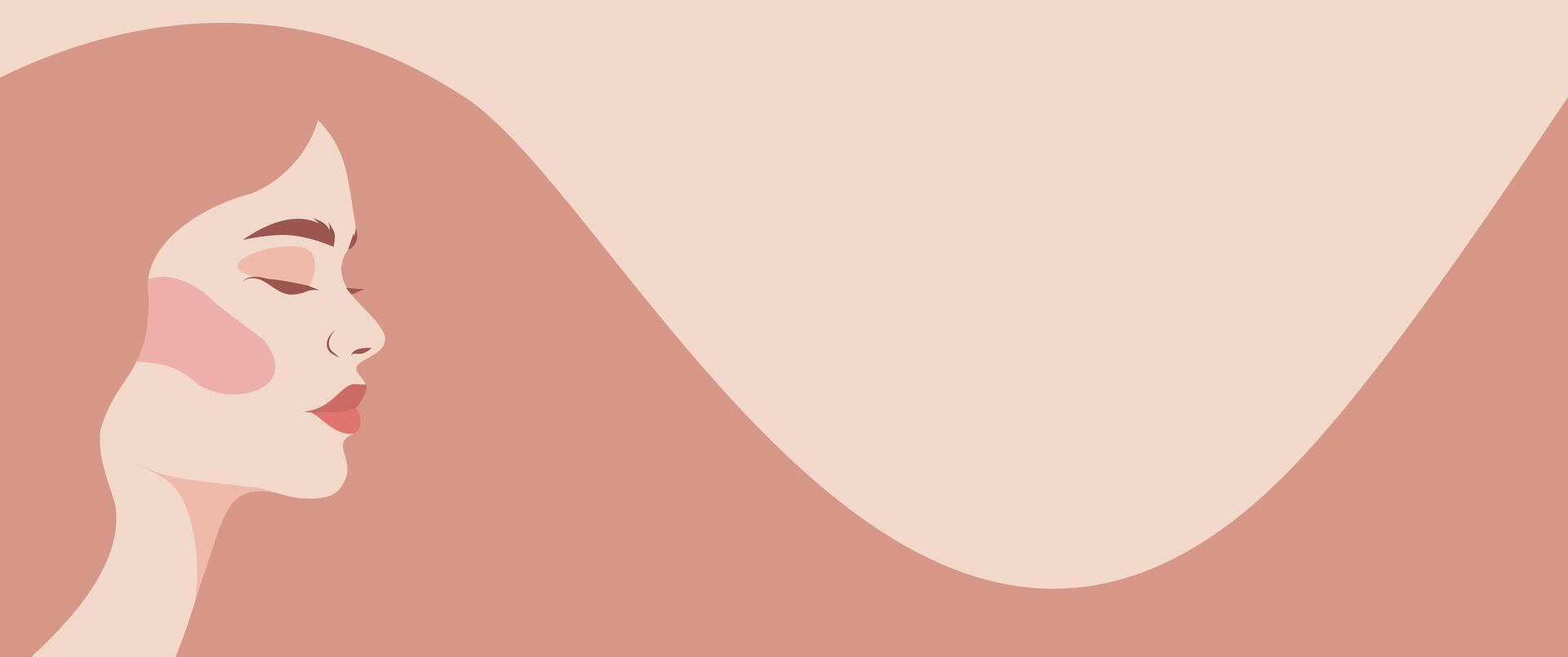 cute banner with place for text, face portrait of a woman in profile. illustration in pink pastel colors for printing vector