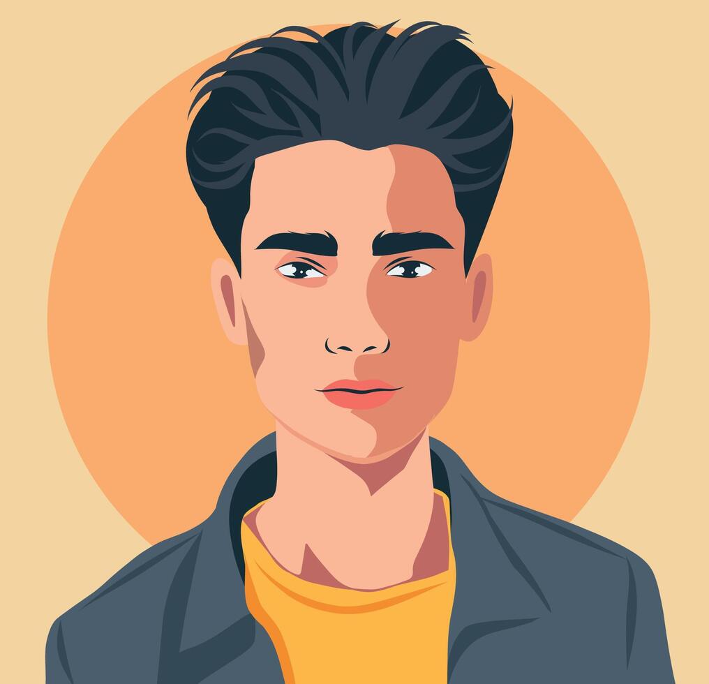 Young man avatar icon for social network. Portrait. flat illustration on beige pastel background. Simple style vector
