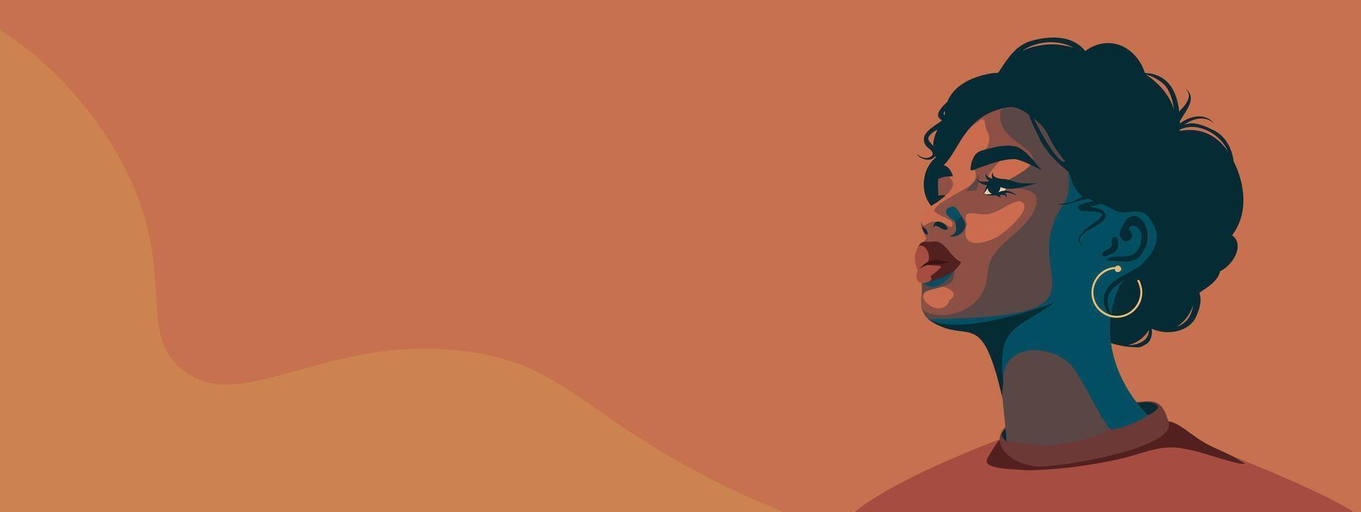 banner place for text black woman african american isolated on a bright background. Femininity, independence. Feminism, gender equality, empowerment concept vector