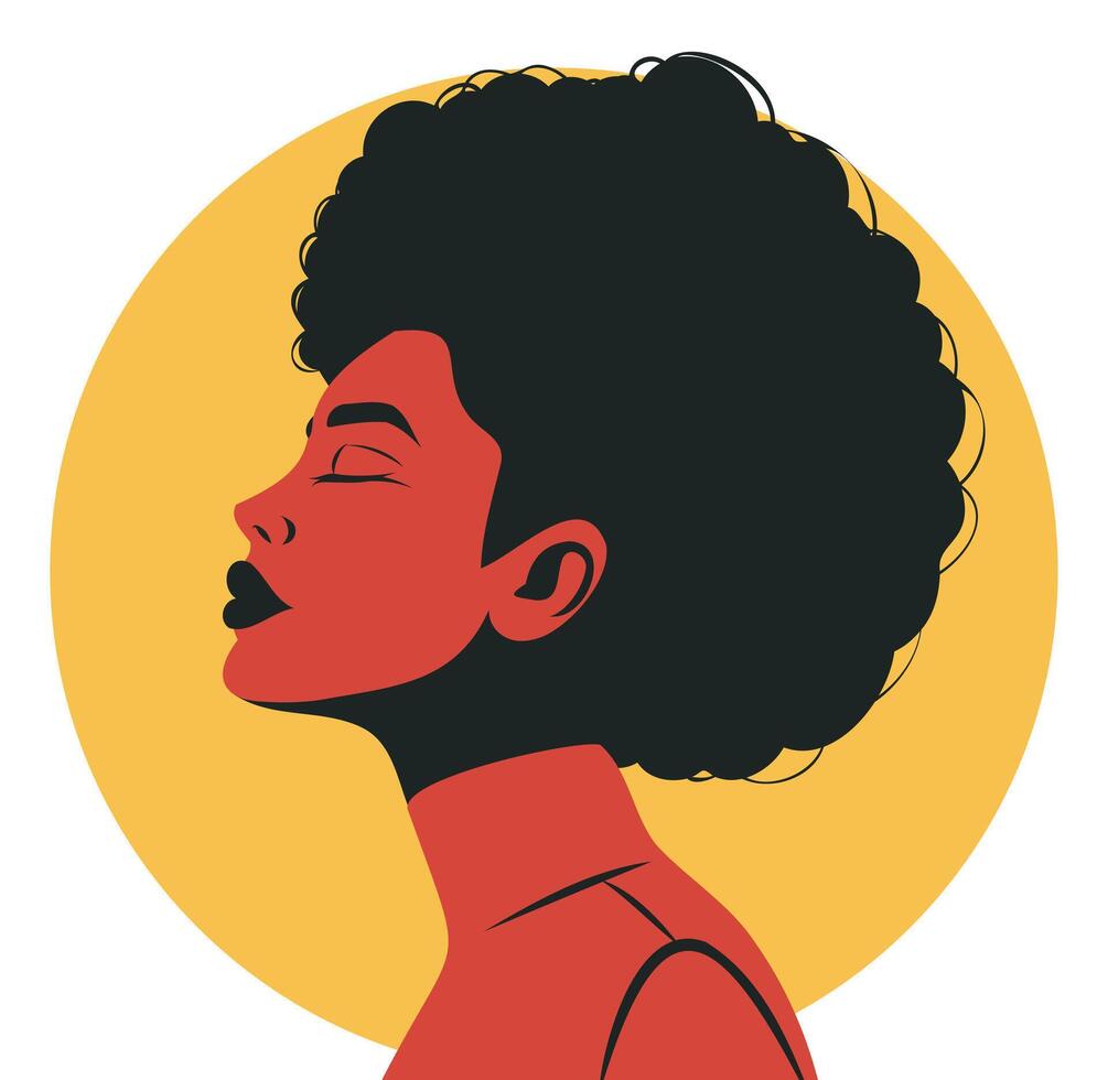 flat illustration portrait of a black African girl avatar for social media user profile, website and app design and development, icons. vector