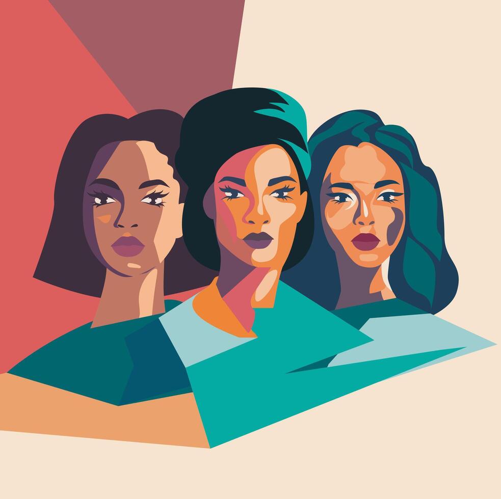 banner abstraction of women of different nationalities. A group of beautiful women of different beauty and skin color. concept of movement for gender equality and women's empowerment vector